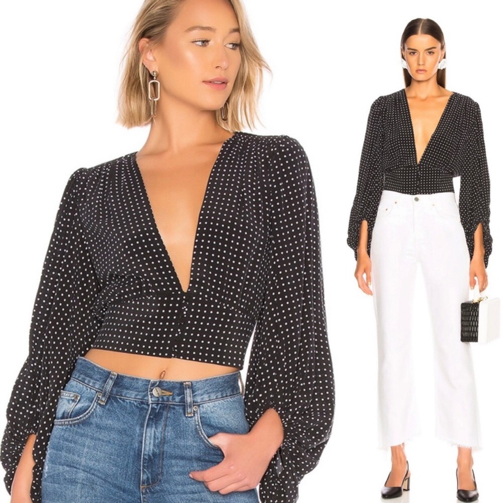 Equipment Polka Dot Silk Puff Sleeve Blouse